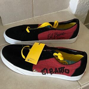Vans Black and Red Sneakers with Yellow Detail